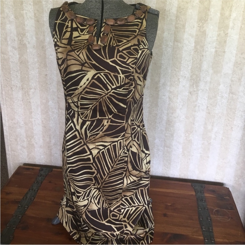 Jones New York Tropical Leaf Print Beaded Sheath Dress